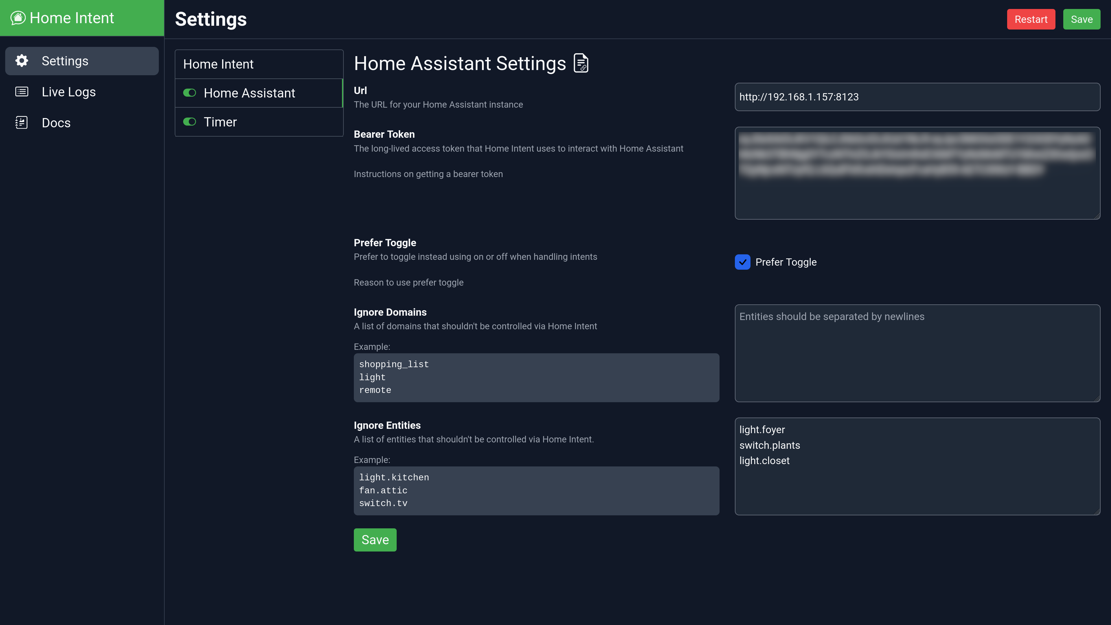 Home Assistant Settings